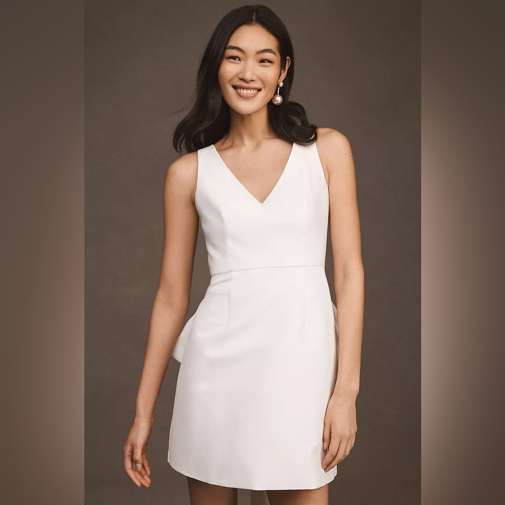 Anthropologie SACHIN + BABI Gwyneth V Neck White Mini Bow Dress Size US 12 - Picture 2 of 13